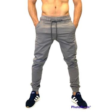 Imagem de calça jeans jogger masculina jeans rasgado, sarja com elastico e bolso