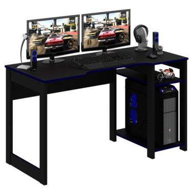 Imagem de Mesa para Escritório Home Office Gamer ME4152 MDP Preto/Azul G69 - Gra