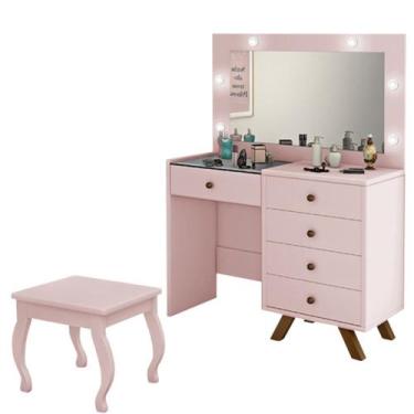 Imagem de Penteadeira Lolla com Espelho + Banqueta sem Almofada Rosê - Luapa Móv