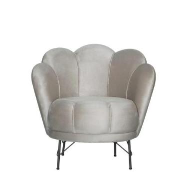 Imagem de Poltrona Flor Premium Pétalas Suede Cinza Pés Em Ferro - Larbelle Móve