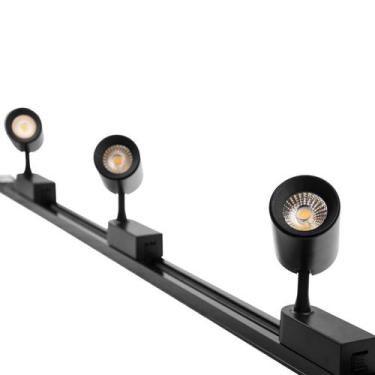 Imagem de Kit Trilho Eletrificado 1 Metro Preto + 3 Spots Led 7W Branco Quente -