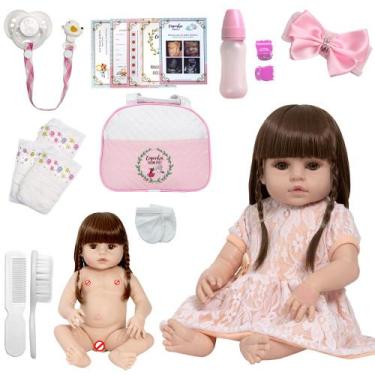 Imagem de Bebe Reborn Menina Gatinha Vestido Salmão Vários Acessórios - Cegonha 