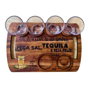 Imagem de Tábua MDF Decorativa para Degustação com 04 Copos Shot Doses Tequila C