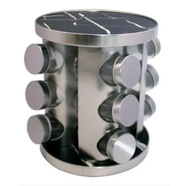 Imagem de Porta Temperos E Condimentos Giratório 12 Peças De Aço E Vidro Mármore