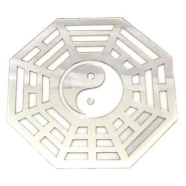 Imagem de Espelho Baguá Yin Yang Acrílico Espelhado Prata Sala 10cm - Re Load