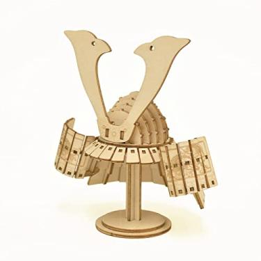 Imagem de wa-gu-mi Kabuto Samurai Warrior Helmet Wooden Japanese 3D Puzzle - Fun DIY Wood Craft Kits - Ideal Gift for Birthdays and Party Favors