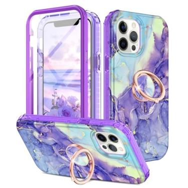 Imagem de Btscase Capa para iPhone 12 Pro Max de 6,7 polegadas, protetor de tela integrado com suporte de anel de 360°, capa protetora robusta à prova de choque de camada dupla para iPhone 12 Pro Max, violeta