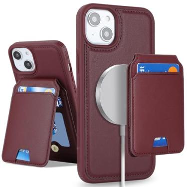 Imagem de SailorTech Capa para iPhone 14 com suporte para cartão de crédito mag seguro, capa de couro para iPhone 14 para celular carteira feminina compatível com mag segura destacável 2 em 1 para homens -