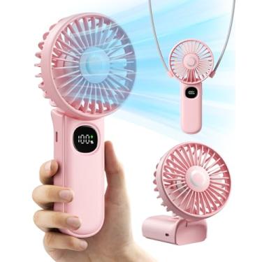 Imagem de Ventilador portátil, ventilador portátil dobrável com tela de LED, mini ventilador portátil operado por bateria de 3000 mAh, portátil, pescoço/mesa, ventilador pequeno pessoal 3 em 1 para maquiagem de