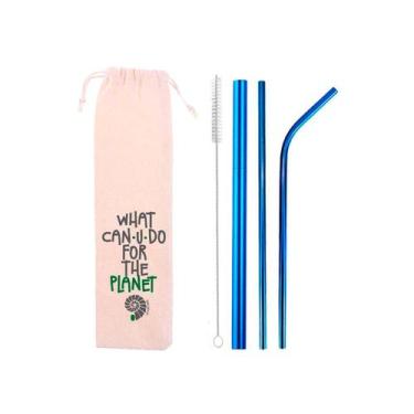 Imagem de Kit 5 em 1: 4 canudos de inox (shake 10mm) + Escova + Ecobag What - CA