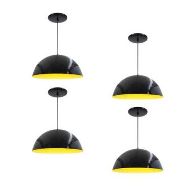 Imagem de Kit 4 Luminária Pendente Meia Lua 34cm Com Interior Amarelo Com Fiação