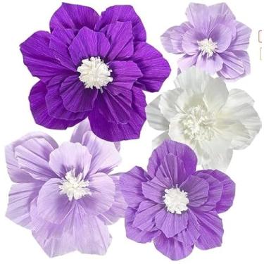 Imagem de 6 peças de flores de papel artificiais 3D decorações de parede decoração para casa ao ar livre para chá de bebê, casamento, aniversário de noiva, tema roxo, artigos de festa de aniversário, decoração