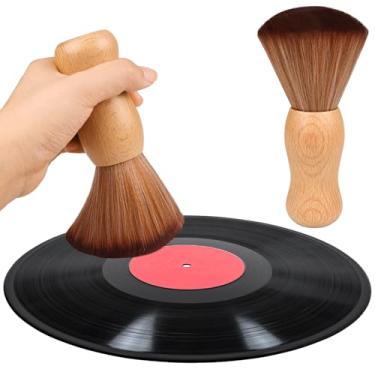 Imagem de Escova de limpeza de discos de vinil, removedor de poeira antiestática com cerdas de fibra fina, acessórios de escova de disco de madeira para álbuns de vinil, cartucho de CD LP (Burlywood)