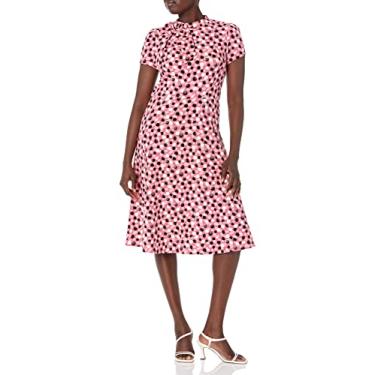 Imagem de London Times Vestido feminino Petite em crepe polido com laço e gola evasê, Rosa/marfim, 25 Plus Size