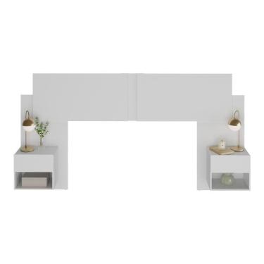 Imagem de Cabeceira Casal/queen Com 2 Mesas De Cabeceira 232cm Multimóveis Mp4317 Branco Branco
