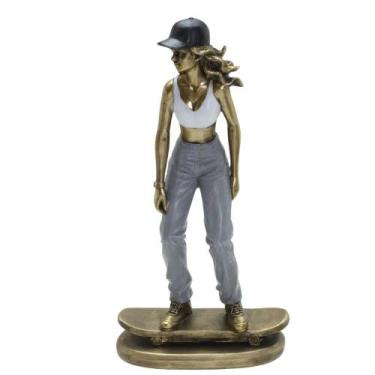 Imagem de Figura Decorativa Estatueta Mulher Skatista 25 X 13 X 7 Cm - MABRUK