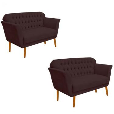 Imagem de Kit 02 Namoradeira  Decorativa  Ster com Capitone Pés Palito em Madeir