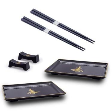 Imagem de Kit Oriental P/2 Pessoas Descanso Hashi Prato Retangular - AC