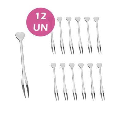 Imagem de Kit 12 mini garfos de luxe inox coração petiscos aperitivos - Unyhome