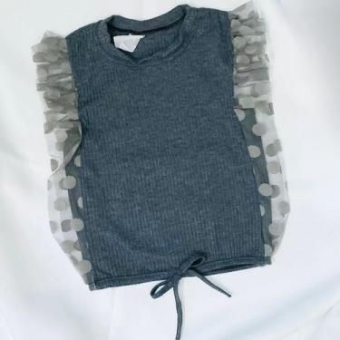 Imagem de Blusa Regata Canelada Manga Tule com Babado - Magic Sky, 6, Cinza chum