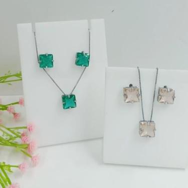 Imagem de Conjunto Quadrado Craquelado Banho Steel 100113 - Shekináh Joias , Ros