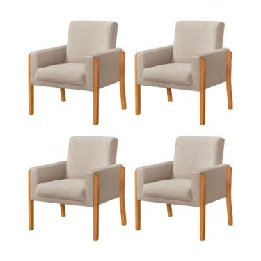 Imagem de Kit 4 Poltronas Sala de Espera Pés em Madeira Santorini Veludo Bege - 