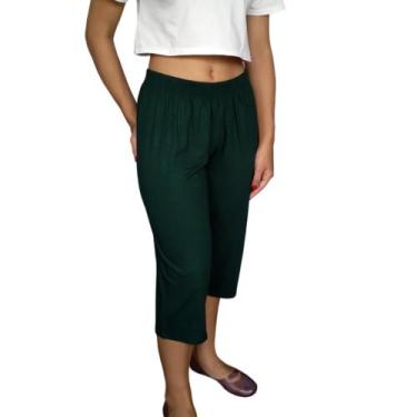 Imagem de Calça Feminina Corsário Soltinha Elástico Lisa Viscolycra Pp Ao Plus S