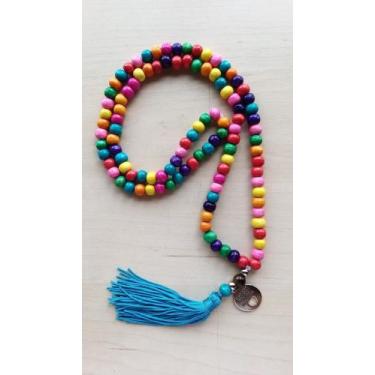 Imagem de Japamala 108 contas de madeira colorida  e meru pedra olho de tigre - 