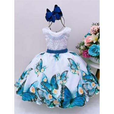 Imagem de Vestido Infantil Branco Jardim das Borboletas Busto Strass - piu bella