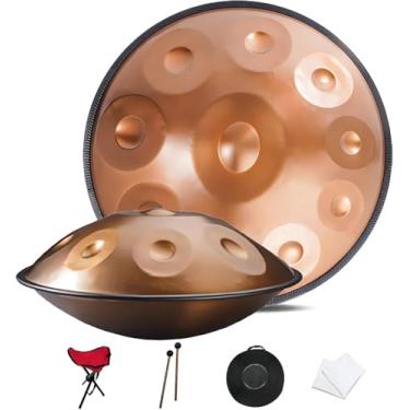 Imagem de Instrumento Handpan de aço - 22 polegadas 432Hz/440Hz 9/10/12 Notas - Instrumento de percussão de tambor de língua com marretas de tambor e bolsa de transporte, GOLD_9 NOTAS, 432Hz