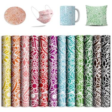 Imagem de Mandala Sublimação-Transferência de Tinta-Folhas para Copos Blanks Camisetas, Papel de Transferência para Máquina de Prensa Térmica, 12 Folhas 30,5 x 30,5 cm
