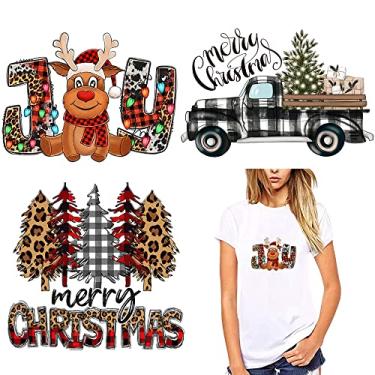 Imagem de RTKHFZE Adesivos de Natal para Passar A Ferro, Adesivos de Natal para Passar A Ferro para Roupas, 3 Folhas de Adesivos de Transferência de Calor de Natal, Estampa de Veado para Car (Conjunto1, Sy04)