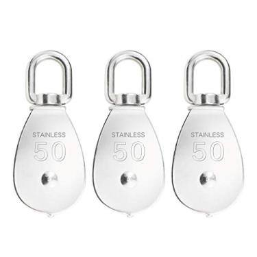 Imagem de BNYZWOT Bloco de polia M50 giratório 304 aço inoxidável resistente corda de fio fixo polias únicas para capacidade de carga 400 kg 3 peças