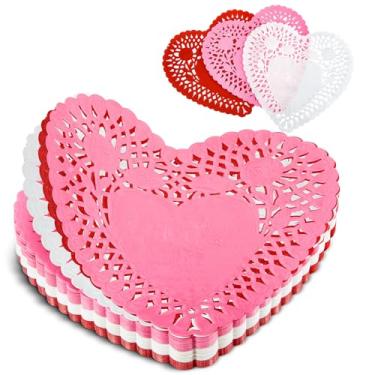 Imagem de Newwiee 300 peças de 20 cm em forma de coração Doilies de papel de coração com enfeites de renda descartáveis para aniversário, dia dos namorados, bolos de casamento, sobremesas, utensílios de mesa,