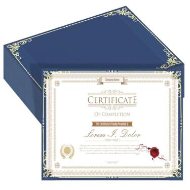 Imagem de HAUTOCO Pacote com 50 suportes de certificado de um lado, capas de certificado de prêmio com borda dourada porta-diploma azul marinho para cartolina tamanho 21 x 27 cm, graduação, documentos