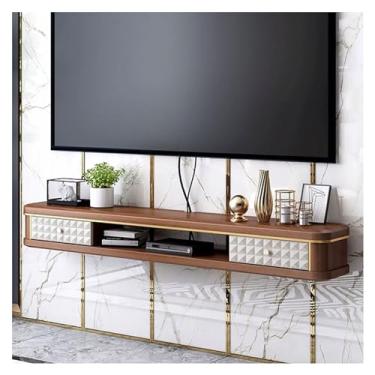 Imagem de Armário de TV montado na parede de luxo montado na parede suporte de TV de madeira flutuante com armário de armazenamento, suporte de TV para quarto, sala de estar, suporte de televisão moderno,