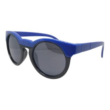 Imagem de Óculos de Sol Redondo Infantil Acetato Leve Proteção UV400 (preto com azul redondo)