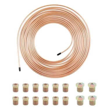 Imagem de Kit de linha de freio 1/4 de 25 pés com 16 conexões de linha de freio flare invertida, kit de linha de freio traseiro flexível para sistema de transmissão de combustível de freios hidráulicos, kit de