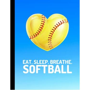 Imagem de Eat Sleep Breathe Softball: Composition Notebook One Subject | 110 Wide Ruled Pages, 8.5 x 11 in. | Heart Sky Blue