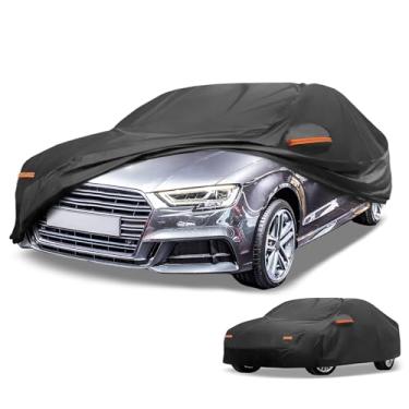 Imagem de Partuto Capa de carro à prova d'água para todos os climas, automotiva, externa, anti-UV, proteção contra chuva e sol, cobertura externa completa para Audi A3 Sedan 2013-2025 190T-PU preto com zíper