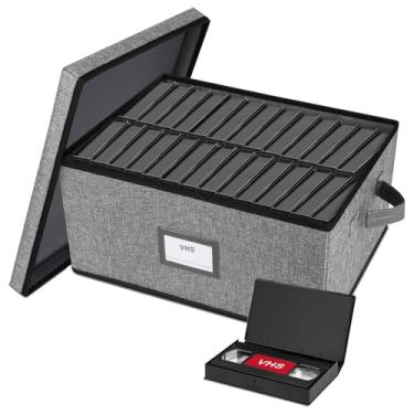 Imagem de Lukeline Caixa de armazenamento VHS com tampa, estojo de armazenamento VHS de grande capacidade comporta 50 fitas, recipientes empilháveis de armazenamento VHS para sala de estar, quarto, sala de
