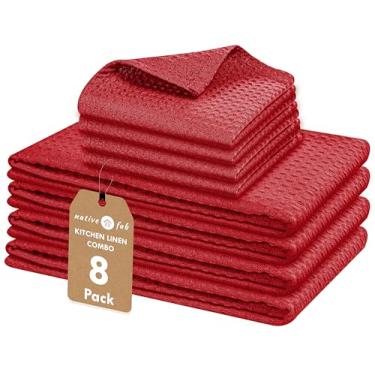 Imagem de Native Fab Pacote com 4 toalhas de cozinha (41 x 66 cm) e panos de prato pacote com 4 (30,5 x 30,5 cm) - conjunto de cozinha de 8 peças, 100% algodão, absorvente e durável para limpeza e cozimento -