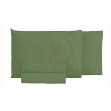 Imagem de Cottonluxury Jogo de Lençol 4 peças 600 Fios Egípcio 100% Algodão Grampo Longo com Toque Acetinado - Não agride o Ambiente (Verde-Guardião, Queen)