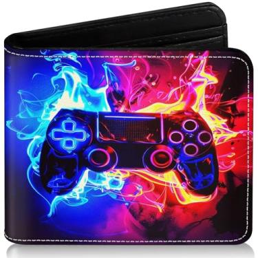 Imagem de Carteira infantil para meninos de 8 a 10 anos, 9 a 12, 11 a 15 anos, com bloqueio de RFID, para jogos, janela engraçada com bolso para moedas, presente de aniversário e Natal, Jogo - Chama vermelha e