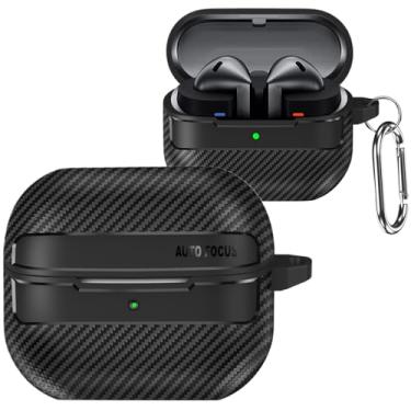 Imagem de CCSmall Capa protetora para Samsung Galaxy Buds 3 Pro com mosquetão chaveiro, fibra de carbono, à prova de choque, capa protetora para Samsung Galaxy Buds 3/3 Pro, capa de carregamento, fibra preta