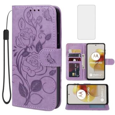 Imagem de Vavies Capa para Moto G73, Motorola G73 5G XT2237-2 Capa carteira com protetor de tela de vidro temperado, capa de couro floral com suporte para cartão de crédito para Motorola Moto G73 5G roxa