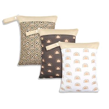 Imagem de Smarbore Pacote com 3 Bolsas Molhadas e Secas para Fraldas de Bebê e Peças de Bomba Tira-Leite, Bolsa Molhada Reutilizável À Prova D'Água com Dois Bolsos com Zíper e Alça, Bolsa de (, Off White)
