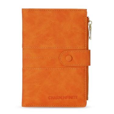 Imagem de Porta-passaporte para mulheres, homens, fina, com bloqueio de RFID, capa para passaporte de viagem, bolsa carteira com bolso com zíper e compartimento para cartão de vacina, Laranja, Casual