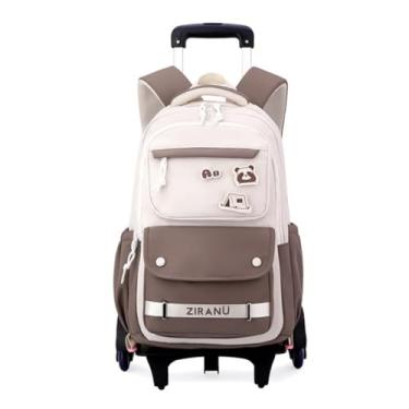 Imagem de EKUIZAI Mochila escolar com rodinhas para meninas do ensino médio com rodinhas para meninas adolescentes, Marrom - 6 rodas, 6 Wheel