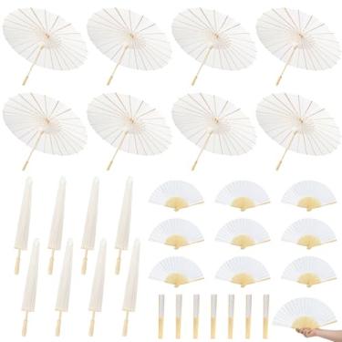 Imagem de MOTOTO Pacote com 32 guarda-chuvas de papel branco de 83 polegadas, ventiladores portáteis dobráveis de 20 cm, guarda-sóis de papel japonês chinês oleado a granel guarda-chuvas brancos para pintura